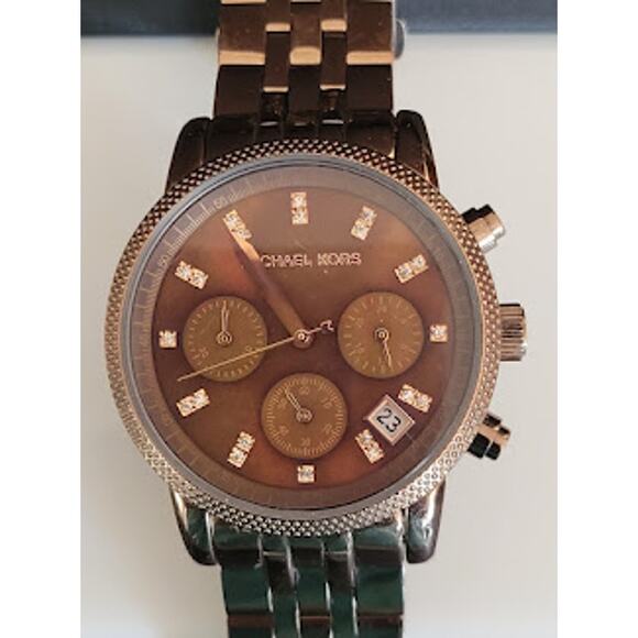 Michael Kors Women's Watch Ritz‎ Brown Dial Brown Chronograph 6 1/2 Inch MK5547 - Picture 1 of 8